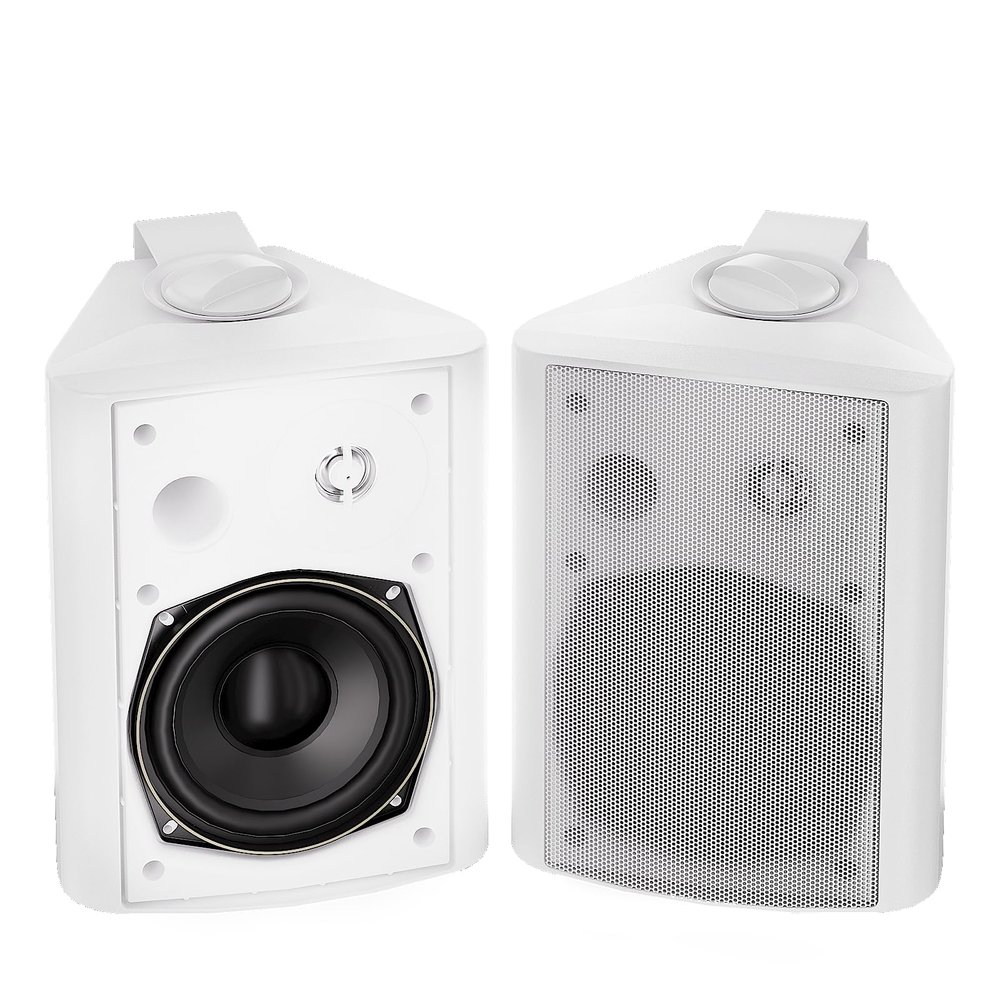 Herdio 5.25 Inch 300 Watts Indoor Outdoor Bluetooth Speakers Waterproof Wall Mount Speakers Wired System All Weather Resistant for Patio Porch Home Theater Backyard(White)