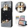 STENES Bling Wallet Case Compatible with LG Stylo 4 - Stylish - 3D Handmade Crystal Couple Cat Flower Magnetic Wallet Design Leather Cover Case - White view 1