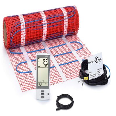 15 sqft Floor Heating Mat Kit 120V, Electric Tile Floor Heating System, UDG-4999 Radiant Floor Heating Thermostat with GFCI, Floor Sensor. Heated Floor Mat Adhesive Backing. Tile, Stone, Marble