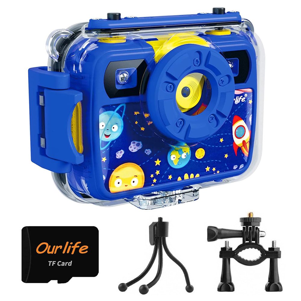 Ourlife Digital Camera, Selfie Waterproof Cameras for Teens, 1080P 8MP 2.4 Inch Large Screen Cam Digital Camera with 8GB TF Card, Fill Light,Christmas Birthday Gift (Blue)
