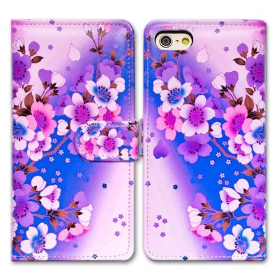 Bcov Case for iPod Touch 7/iPod Touch 6,Bcov Purple Cherry Blossom Wallet Flip Leather Cover Case with Credit Card ID Card Slot Holder Kickstand for iPod Touch 7/6/5