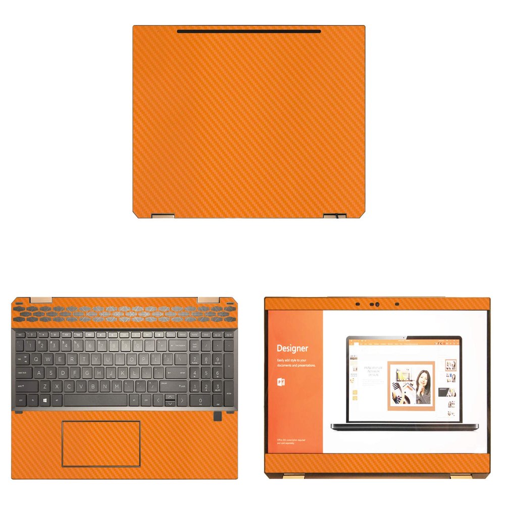 Decalrus - Protective Decal for HP Spectre X360 15-DF0033DX (15.6" Screen) Laptop Orange Carbon Fiber Skin case Cover wrap CFhpSpectre15_DF0033dxOrange
