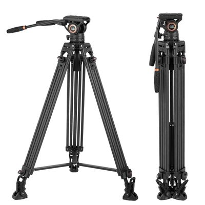 Cayer BV25LH Video Tripod System, 74 inch Carbon Fiber Professional Heavy Duty Camera Tripod Kit, Twin Tube Tripod Leg with Fluid Drag Head, 2 Pan Bar Handles, Max Loading 17.6LB