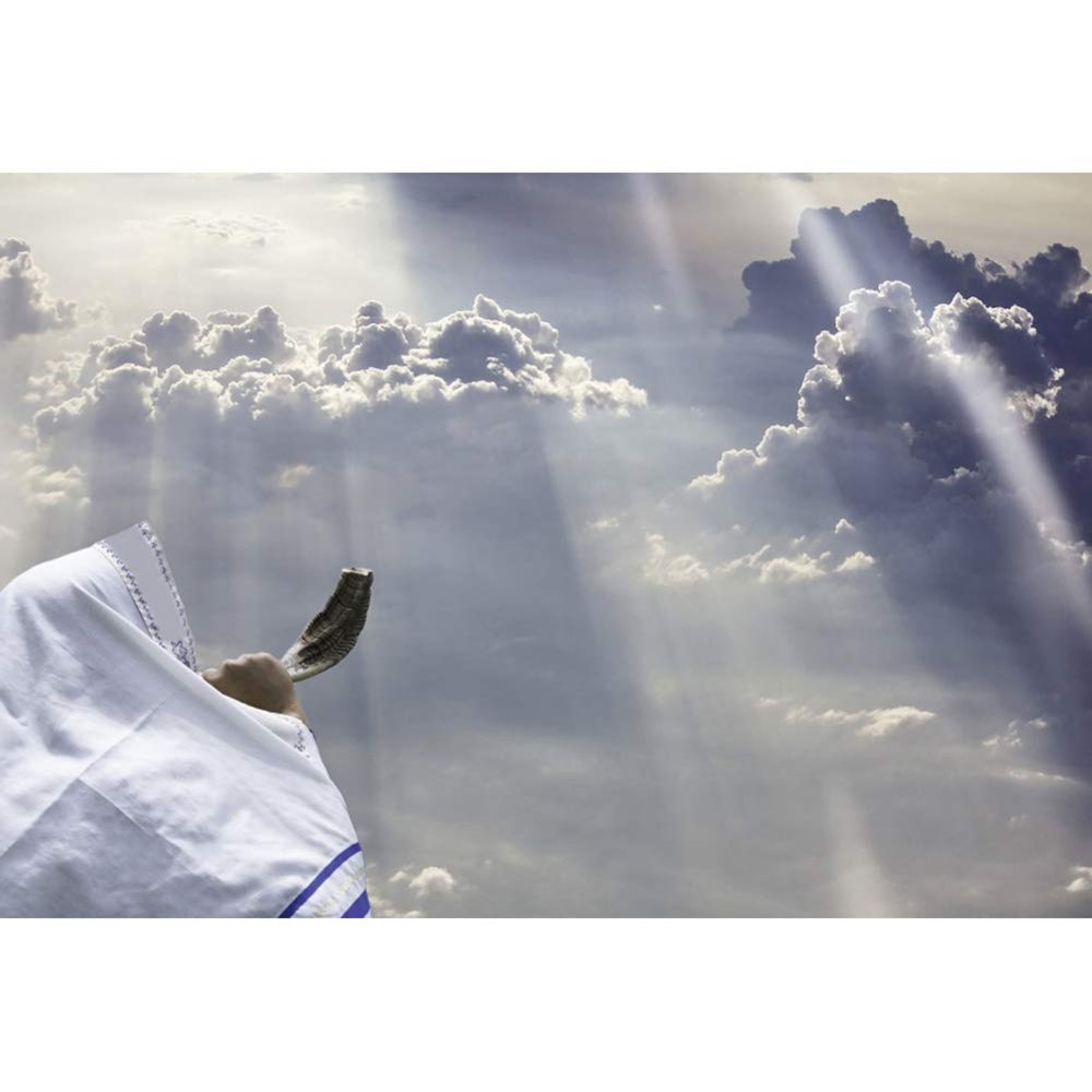 CSFOTO 5x3ft Happy Rosh Hashanah Backdrop Jewish New Year Party Background for Photography Feast of Trumpets Celebration Decor Blowing Shofar Sunshine Cloudy Jewish Holiday Photos Polyester Wallpaper