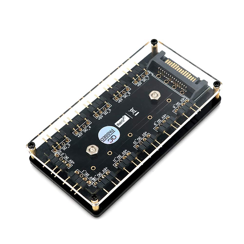 12 Way 5V RGB LED Splitter Hub with PMMA Case and Magnetic Standoff for ASUS/MSI 5V 3pin LED Controller