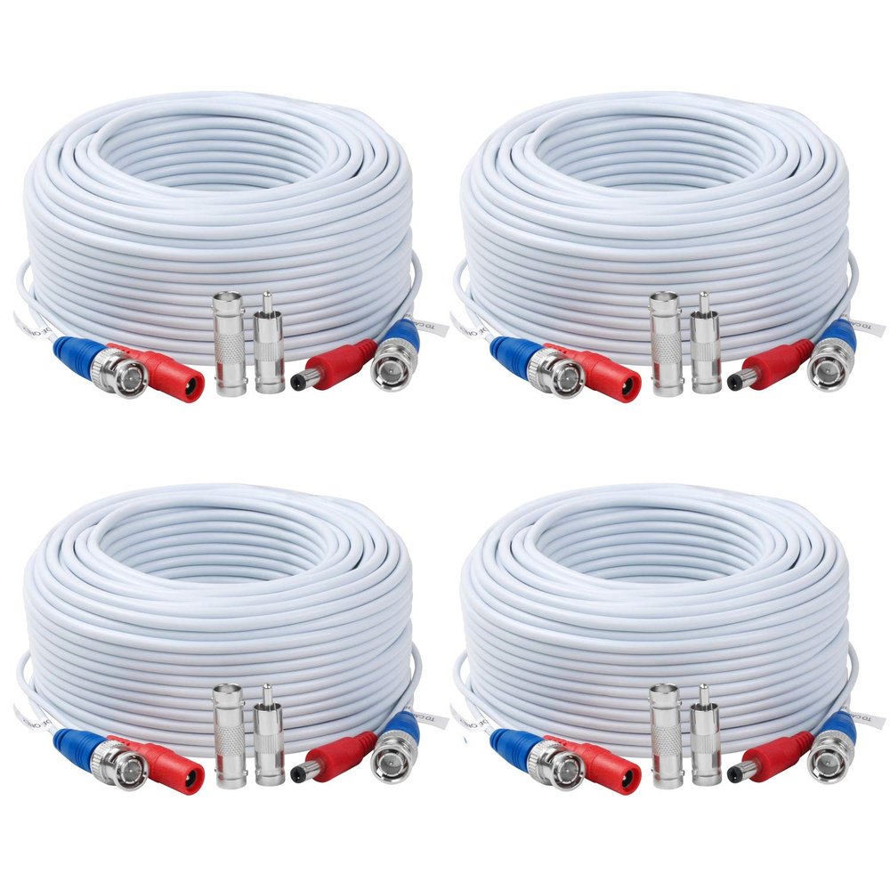 4 Pack 100 Ft Tainston BNC Video Power Cable BNC Extension Wire Video Security Camera Cord with Connectors for CCTV Camera DVR Surveillance System