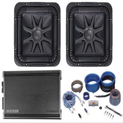 KICKER (2) L7S102 10" 1200 Watt Solobaric L7S Car Sub Bundle 46CXA12001T CXA1200.1 1200 Watt RMS Class D Car Stereo Amp and Rockville RWK4CU 4 AWG Gauge Amp Installation Wire Kit (4 Items)
