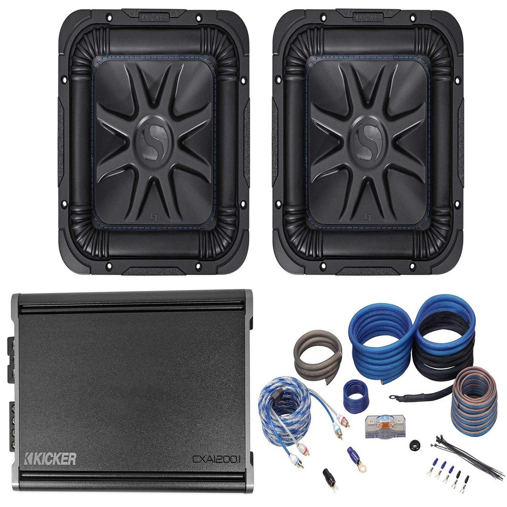 KICKER (2) L7S102 10" 1200 Watt Solobaric L7S Car Sub Bundle 46CXA12001T CXA1200.1 1200 Watt RMS Class D Car Stereo Amp and Rockville RWK4CU 4 AWG Gauge Amp Installation Wire Kit (4 Items)