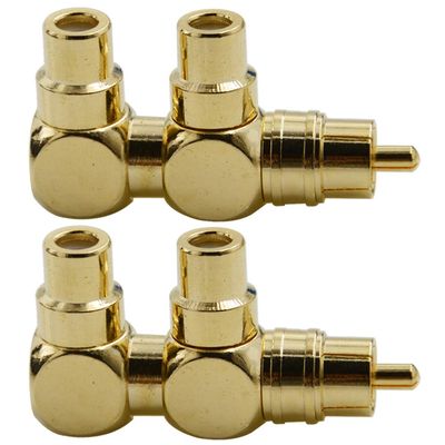 BNKENX 2PCS RCA Splitter Adapter Male to Two Female Right Angle Plug Audio Video Connector Copper Gold Plated AV Splitter