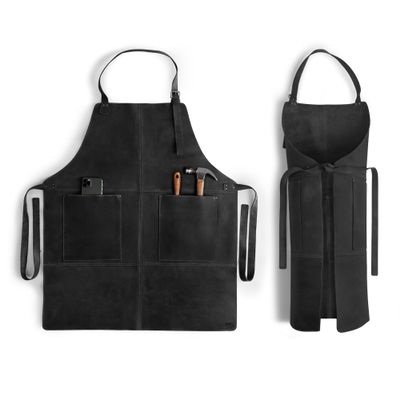 Hide & Drink, Rustic Apron with Large Pockets and Adjustable Straps, Full Grain Leather, Handmade, Charcoal Black