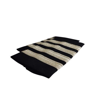 Noral Four Stripe Pilot Epaulets (Black NR-47, Silver Metallic)