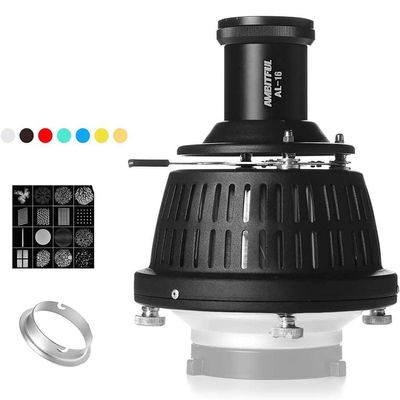 AMBITFUL AL-16 Professional Snoot Spotlight for Photography | 16 GOBO Cards & 8 Color Gels | Bowens Mount Studio Light with Adjustable Beam for Strobe, Portrait, Product Photography(Elinchrom Mount)