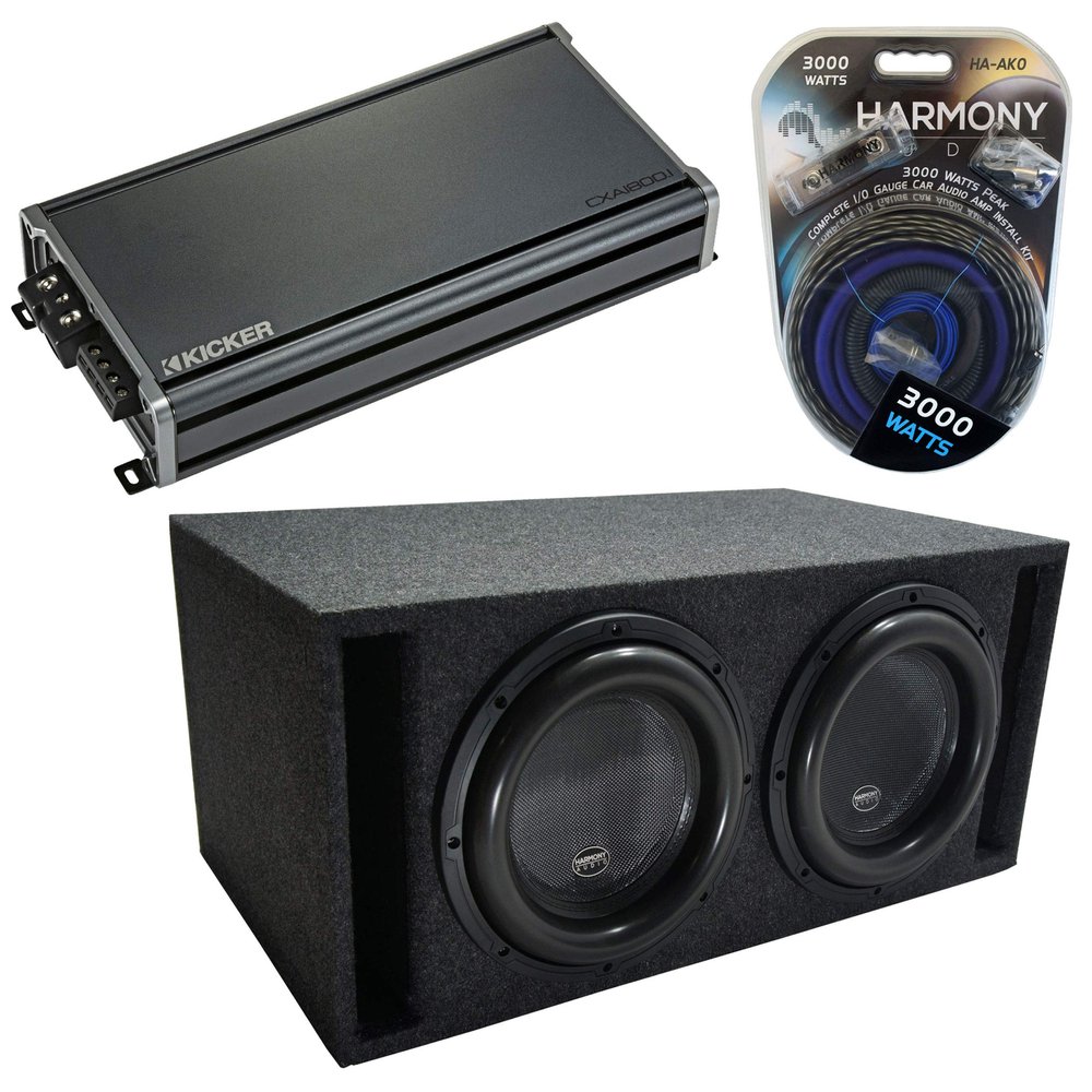 Harmony Audio HA-ML151 Bundle with 2X15VMBASS Universal Dual 15" Slot Ported Sub Box Enclosure HA-AK0 Install Kit 46CXA18001 Mono Class D 1800W RMS Amp Monolith 1600W RMS Dual 1 Ohm Subwoofers