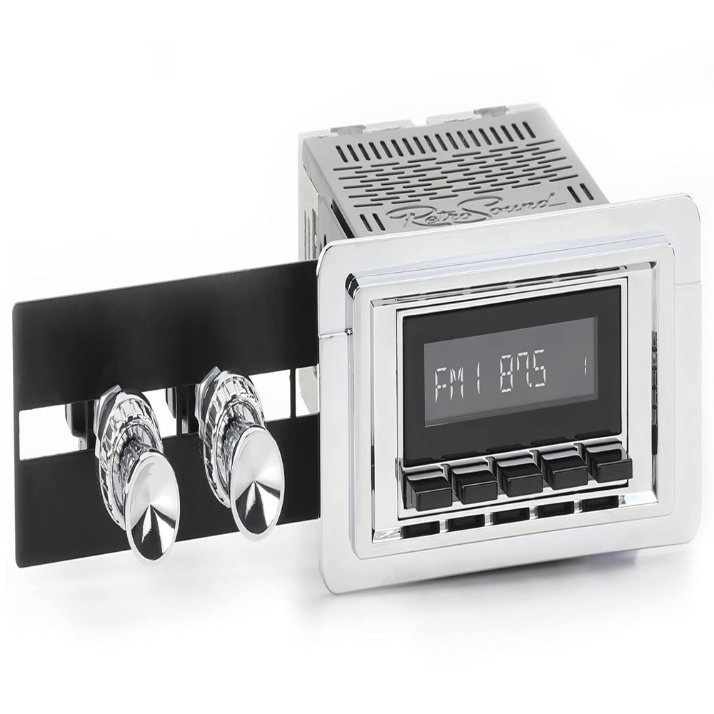 Retro Manufacturing Long Beach Radio with Chrome Face, Black Pushbuttons, Bezel & Knobs Kit LCB-M4-105-251-09-74