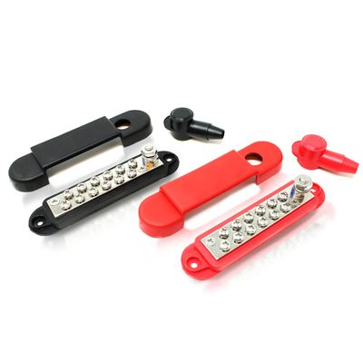 12 Terminal Power Distribution Block Bus Bar with Covers and Lock Washer Made in The USA - 180 Amps Rating Marine Bus Bar, Automotive, and Solar Wiring  Battery Terminal Distribution Block (Set of 2)