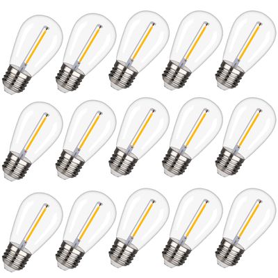 EMITTING 15 Pack Shatterproof S14 Replacement Light Bulbs 1W S14 LED Bulbs, Warm White 2200K, Outdoor String Lights Vintage LED Light Bulbs, E26 Base Edison Plastic Bulbs.