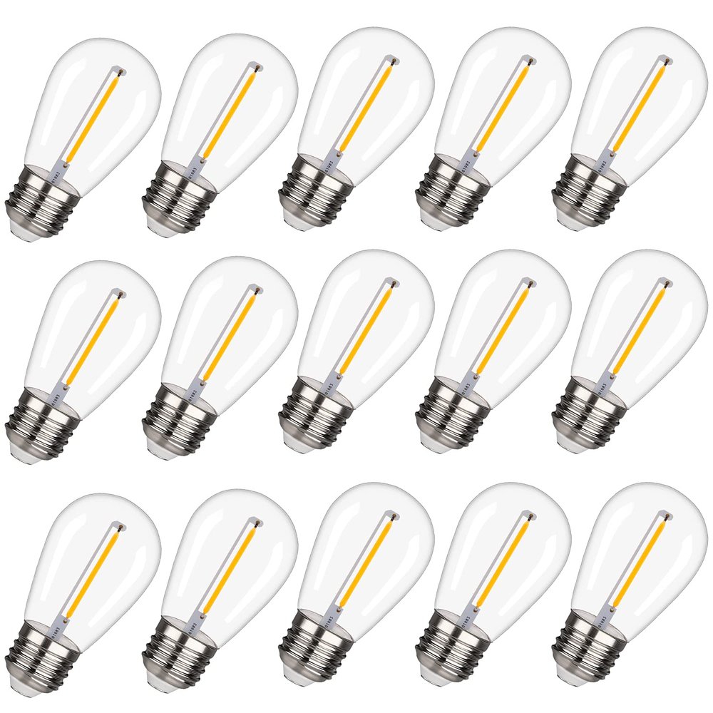 EMITTING 15 Pack Shatterproof S14 Replacement Light Bulbs 1W S14 LED Bulbs, Warm White 2200K, Outdoor String Lights Vintage LED Light Bulbs, E26 Base Edison Plastic Bulbs.