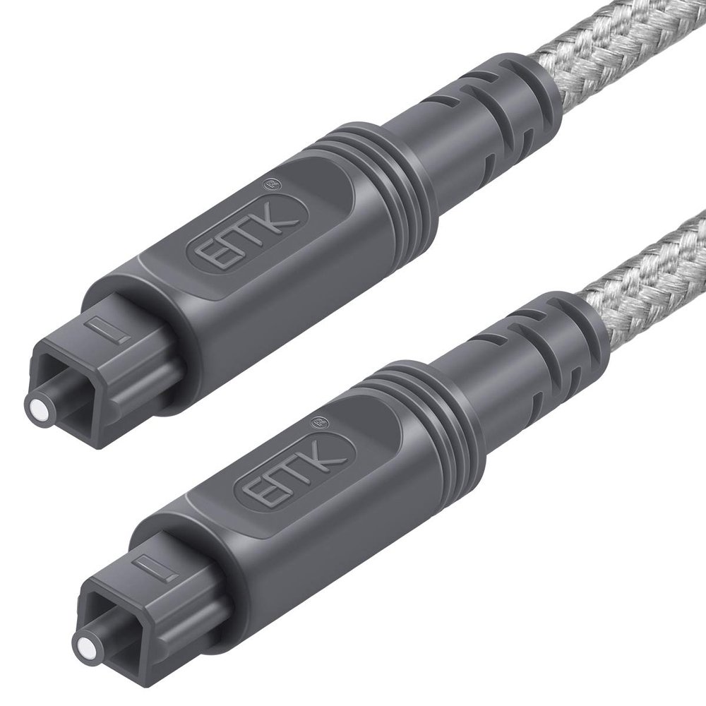 Digital Optical Audio Cable Toslink Cable - [Cotton Braided Jacket,Durable and Flexible] EMK Fiber Optic Cord for Home Theater, Sound bar, TV, PS4, Xbox & More (26Feet/8M)