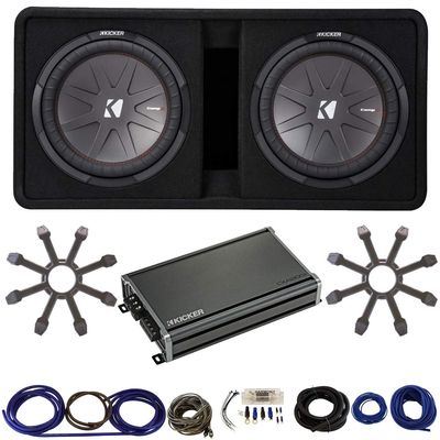 KICKER 48DCWR122 12" CompR Enclosure w/ 46CXA12001 Amplifer Grills & Install Kit