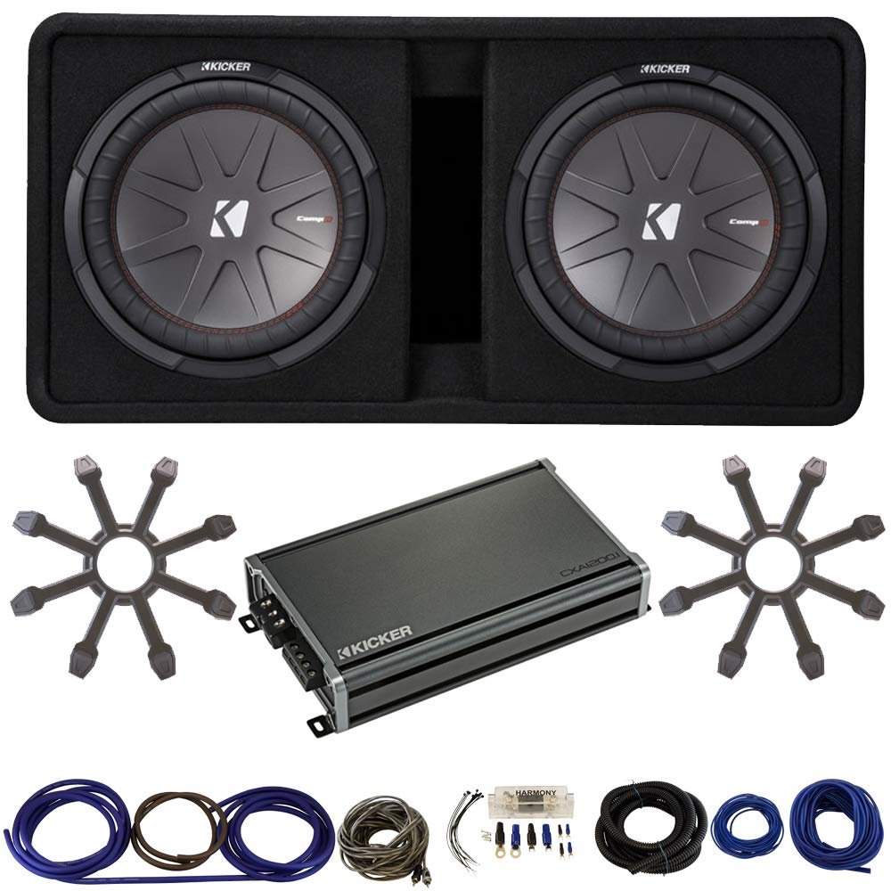 KICKER 48DCWR122 12" CompR Enclosure w/ 46CXA12001 Amplifer Grills & Install Kit