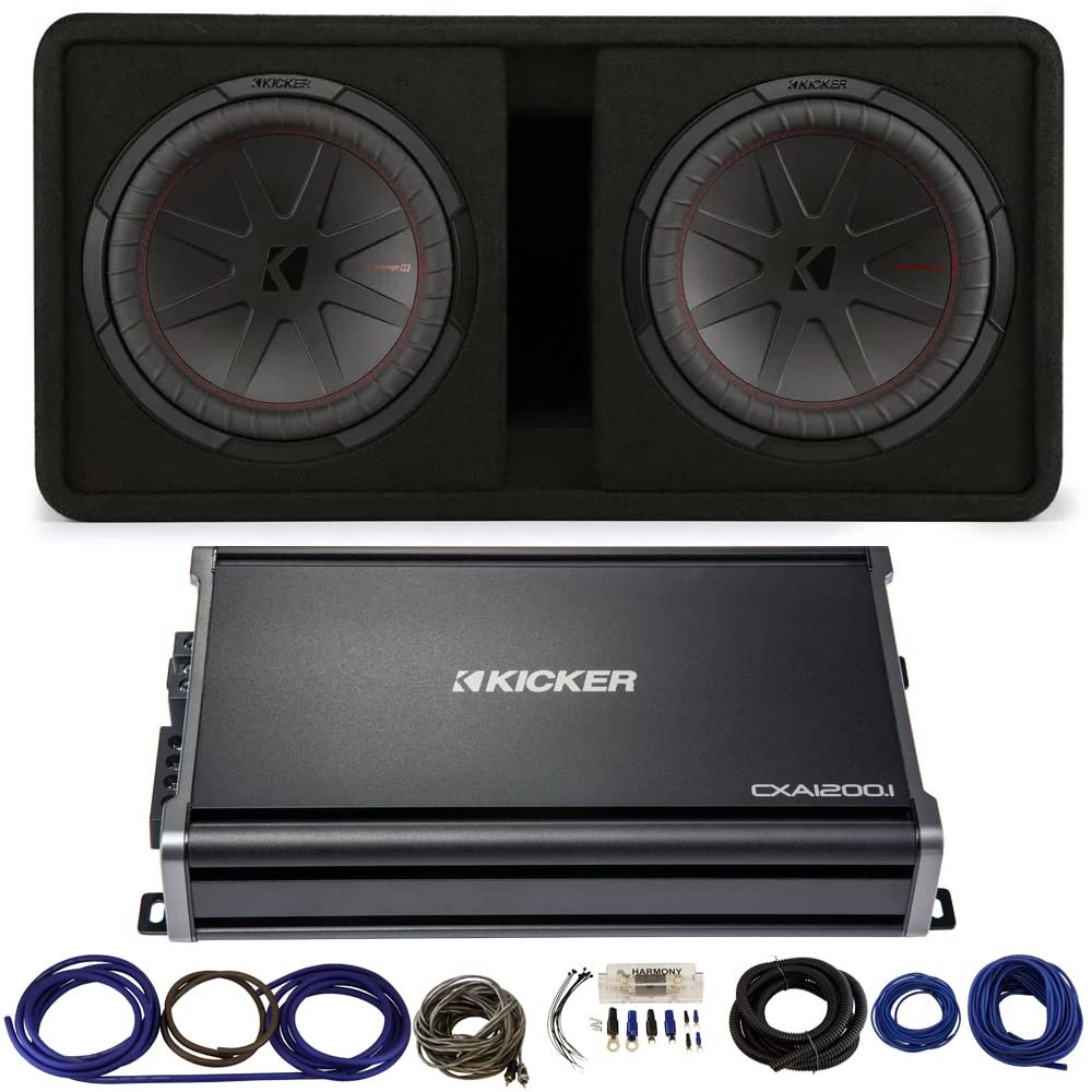 KICKER Bundle 48DCWR122 12" CompR Enclosure w/ CXA1200.1 Amp & Install Kit