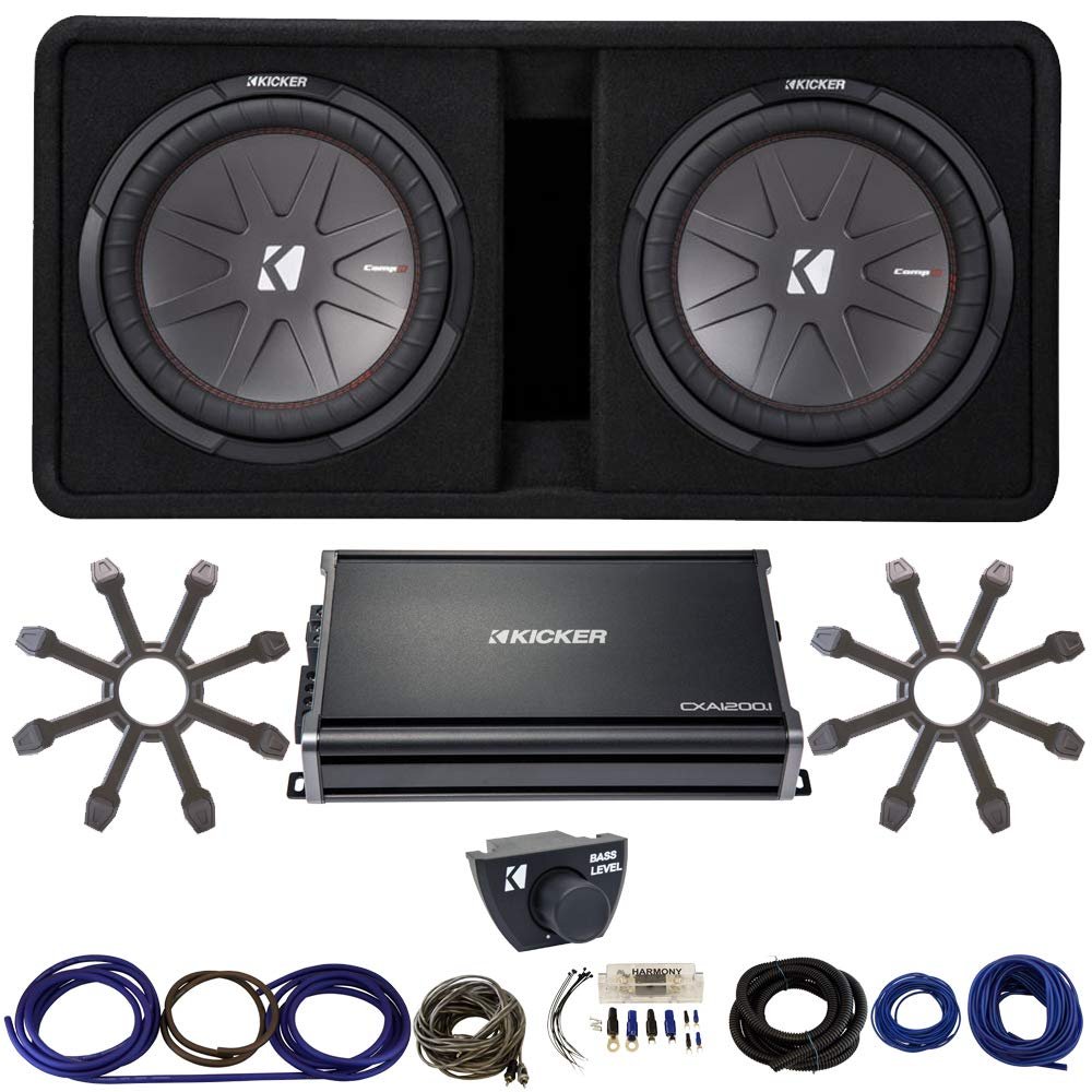 KICKER 48DCWR122 12" CompR Box w/ 46CXA12001 Amplifer Grills Bass Knob & Kit