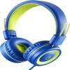 noot products Kids Headphones with Microphone K12 Stereo 5ft Long Cord with 85dB/94dB Volume Limit Wired On-Ear Headset for iPad/Amazon Kindle,Fire/Toddler/Boys/Girls/School(Blue/Lime) view 1