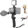 2in1 Ergonomic Portable Action Camera+Smartphone SYN Hand Grip Stabilizer Combo Mount Video Vlogging Rig Holder Kit for GoPro iPhone Interview Travel YouTube Tiktok Streaming-Mic+Light Adapter view 1