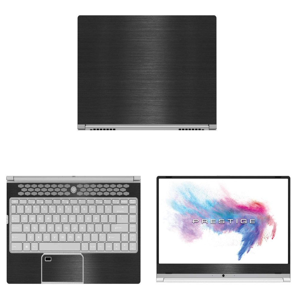 Decalrus - Protective Decal for MSI Prestige PS42 (14" Screen) Laptop Black Texture Brushed Aluminum Skin case Cover wrap BAmsiPS42Back