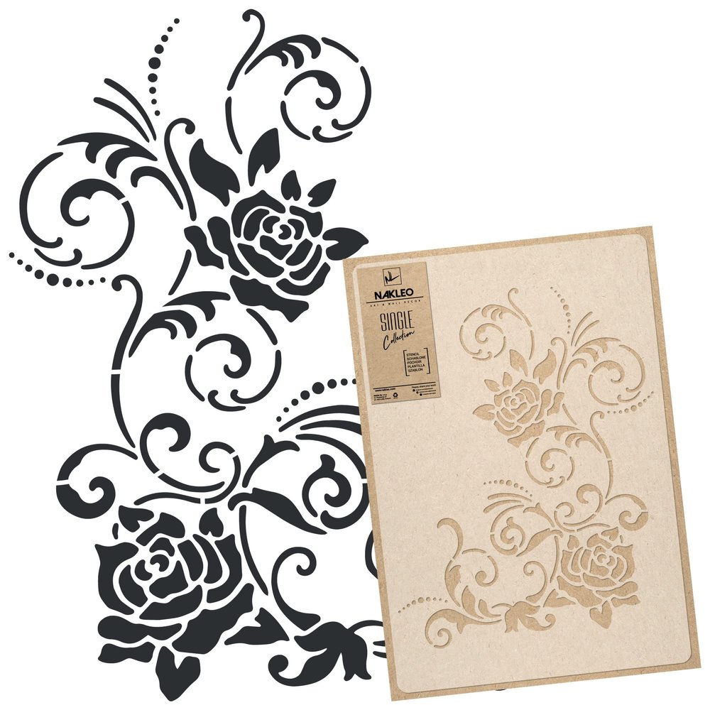 NAKLEO Reusable Plastic Wall Stencil - 59x95cm / 23" x 37" - Flower Floral Plant 3 - Large Wallpaper Pattern Painting DIY Art Craft Template - Fabric Furniture Wood Canvas