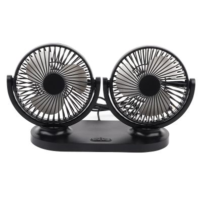 Duokon Dual Head Electric Fan, USB Dual Head 12V Car Fan Portable Air Conditioner Low Noise Auto Cooler Ventilation (Black)
