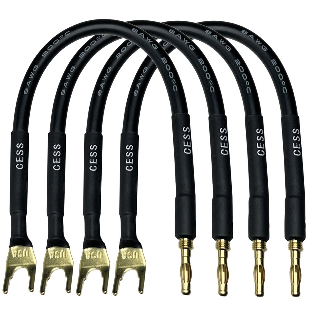 CNCESS CESS-027L HiFi Speaker Cable Jumpers Wire 6-inch - Spade Plug to Banana Plug Speaker Jumper Cable - 4 Pack (Large Fork)