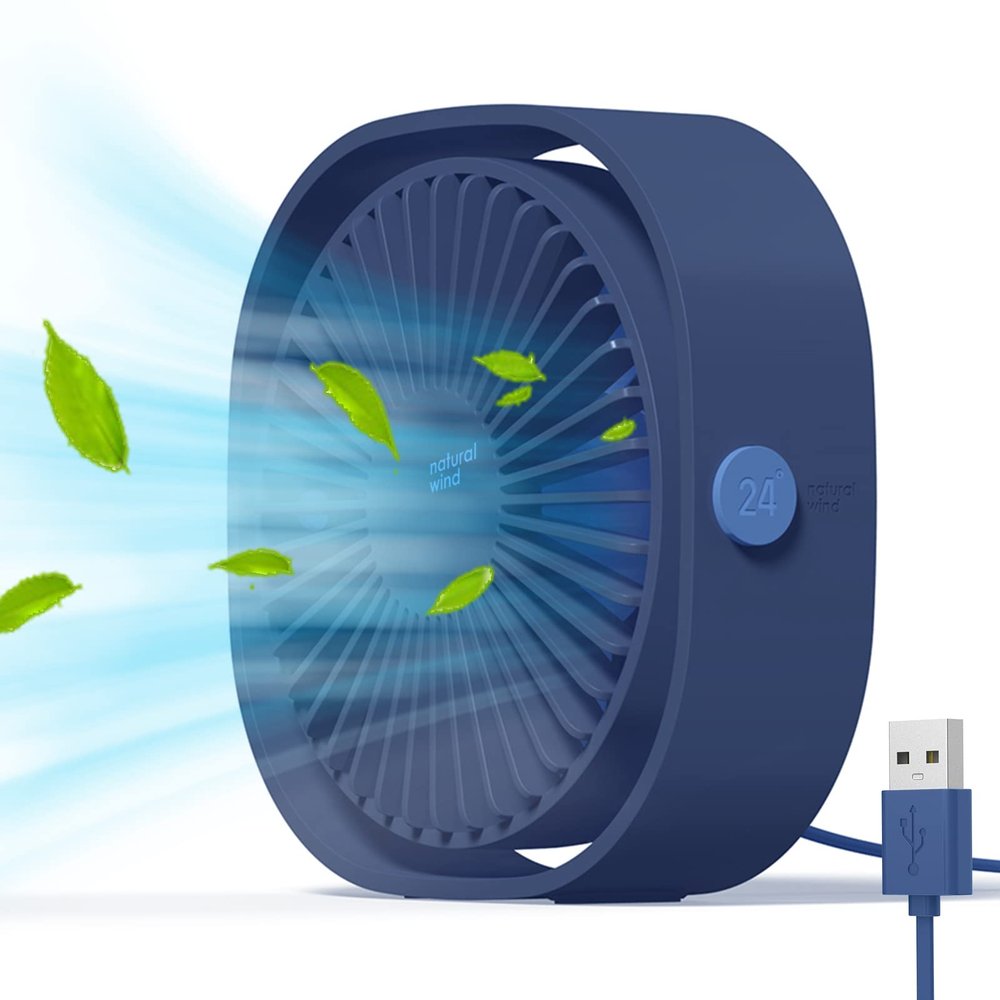 Simpeak Small USB Fan Small Quiet Portable USB Powered ONLY (No Battery), Cooling 3 Speed Setting 360 Adjustable Swivel Desktop Personal Fan for Home Office Bedroom Outdoor Travel Summer, Blue