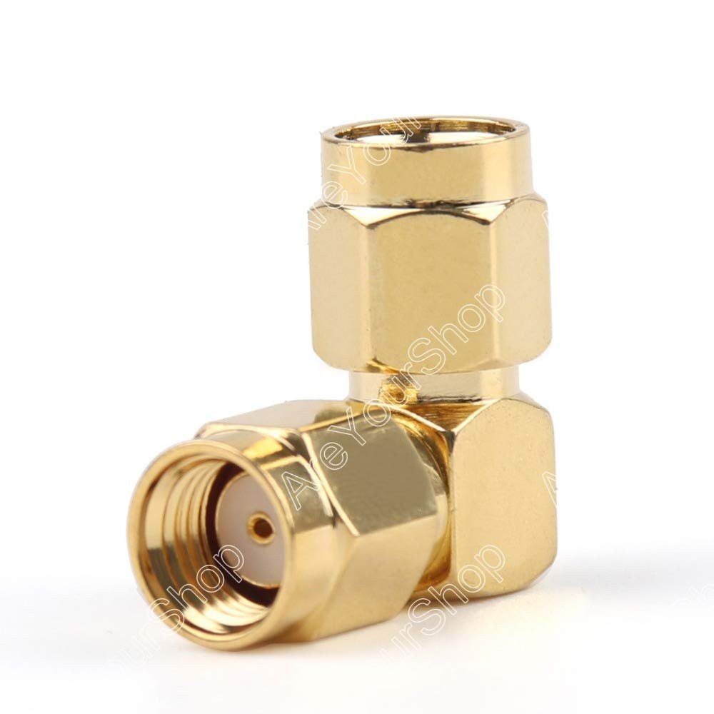 1PC Adapter RP-SMA Male Jack to SMA Male Plug 90 Degree Connector Right Angle Gold-