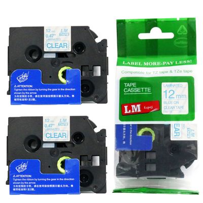 2/Pack - LM Tapes Compatible TZe-132 Blue on Clear p-Touch Label Tape, 12mm Laminated replacment TZe133 Tape, TZ133 0.47" Blue Ink on Clear Label with a Great Color/Size Guide.