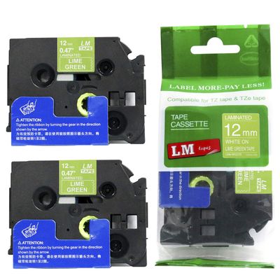 2/Pack - LM Tapes Compatible TZe-MQG35 White on Lime Green p-Touch Label Tape, 12mm Laminated replacment TZeMQG35 Tape, TZMQG35 0.47" White Ink on Lime Green Label with a Great Color/Size Guide.