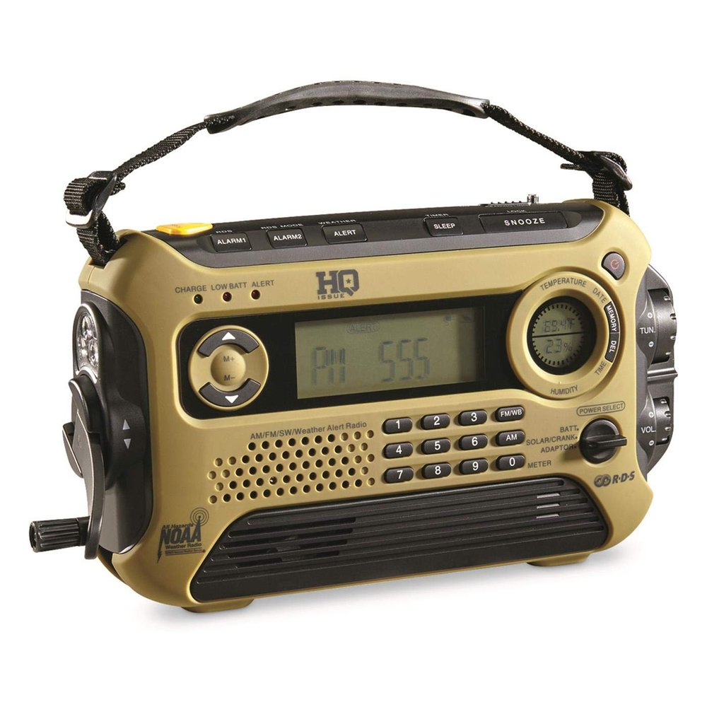 HQ Issue Digital Multi-Band Solar Powered, Weather Radio and Emergency Radio with Emergency Light Olive Drab