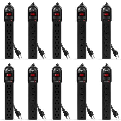 KMC 6-Outlet Surge Protector Power Strip 10-Pack, 735 Joules, Overload Protection, 2-Foot Cord