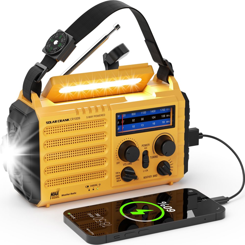 Emergency Weather Radio, Portable Solar Hand Crank Radio with NOAA/AM/FM/SW