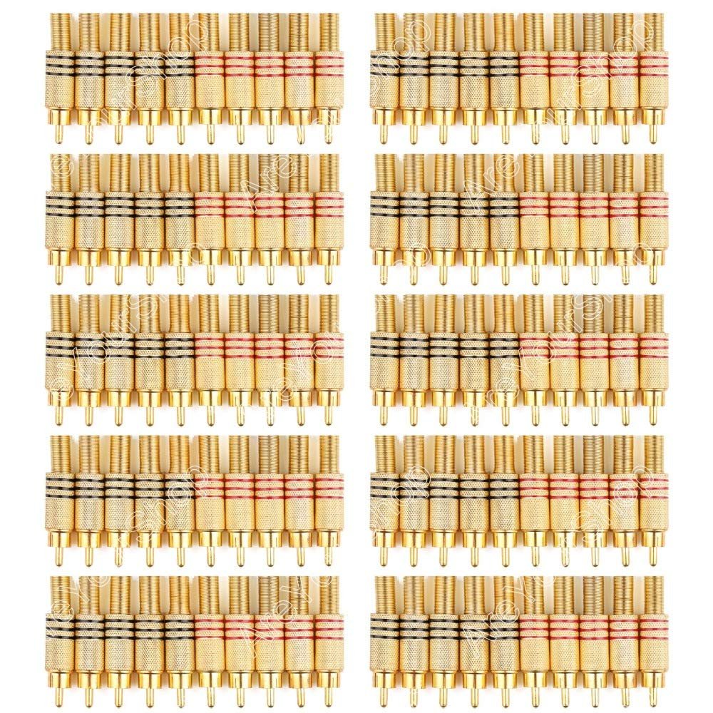 100 Pcs Gold Plated RCA Plug Audio Male Connector W Metal Spring