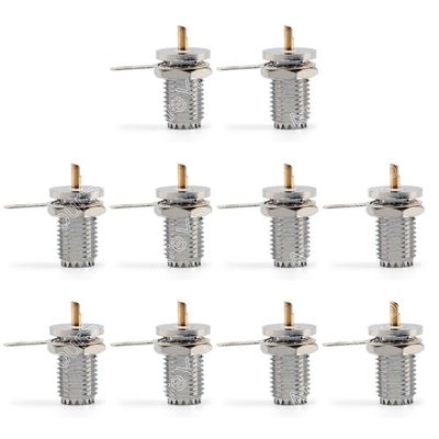 10 Pcs Connector UHF Female Jack Bulkhead Solder Panel Mount Straight Brass Body m
