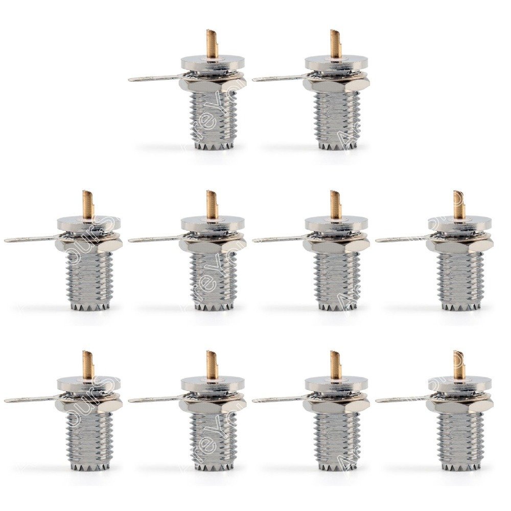 10 Pcs Connector UHF Female Jack Bulkhead Solder Panel Mount Straight Brass Body m