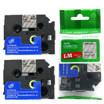 2/Pack - LM Tapes Compatible TZe-135 White on Clear p-Touch Label Tape, 12mm Laminated replacment TZe135 Tape, TZ135 0.47" White Ink on Clear Label with a Great Color/Size Guide.