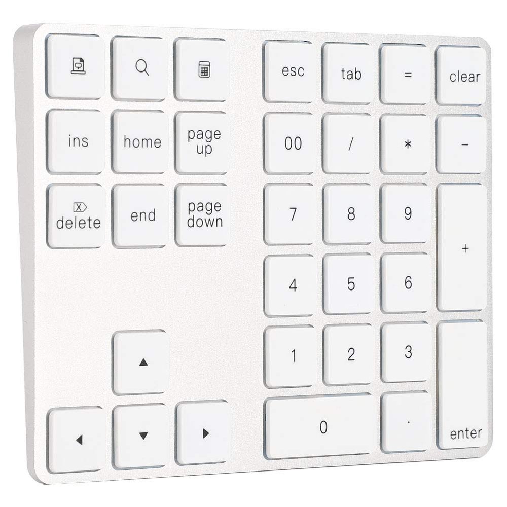 ASHATA Wired/Bluetooth Numeric Keypad, Portable Bluetooth 34-Key External Number Pad with 2 USB 3.0 Interface for Computer Laptop OS, Android(Silver)