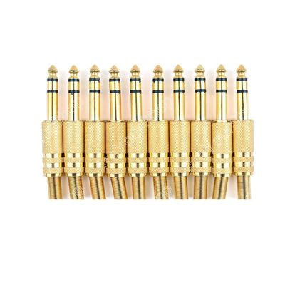 10 Pcs Metal Gold 6.35mm Male 1/4 Stereo Plug Audio Connector