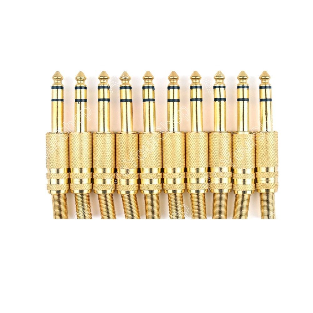 10 Pcs Metal Gold 6.35mm Male 1/4 Stereo Plug Audio Connector