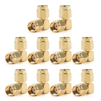 10 PCS Adapter RP-SMA Male Jack to SMA Male Plug 90 Degree Connector Right Angle Go