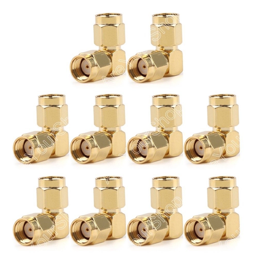 10 PCS Adapter RP-SMA Male Jack to SMA Male Plug 90 Degree Connector Right Angle Go