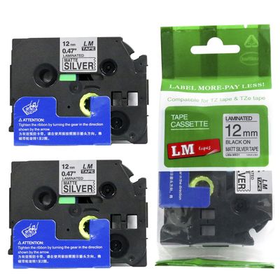 2/Pack - LM Tapes Compatible TZe-M931 Black on Matte Silver p-Touch Label Tape, 12mm Laminated replacment TZeM931 Tape, TZM931 0.47" Black Ink on Silver Matte Label.