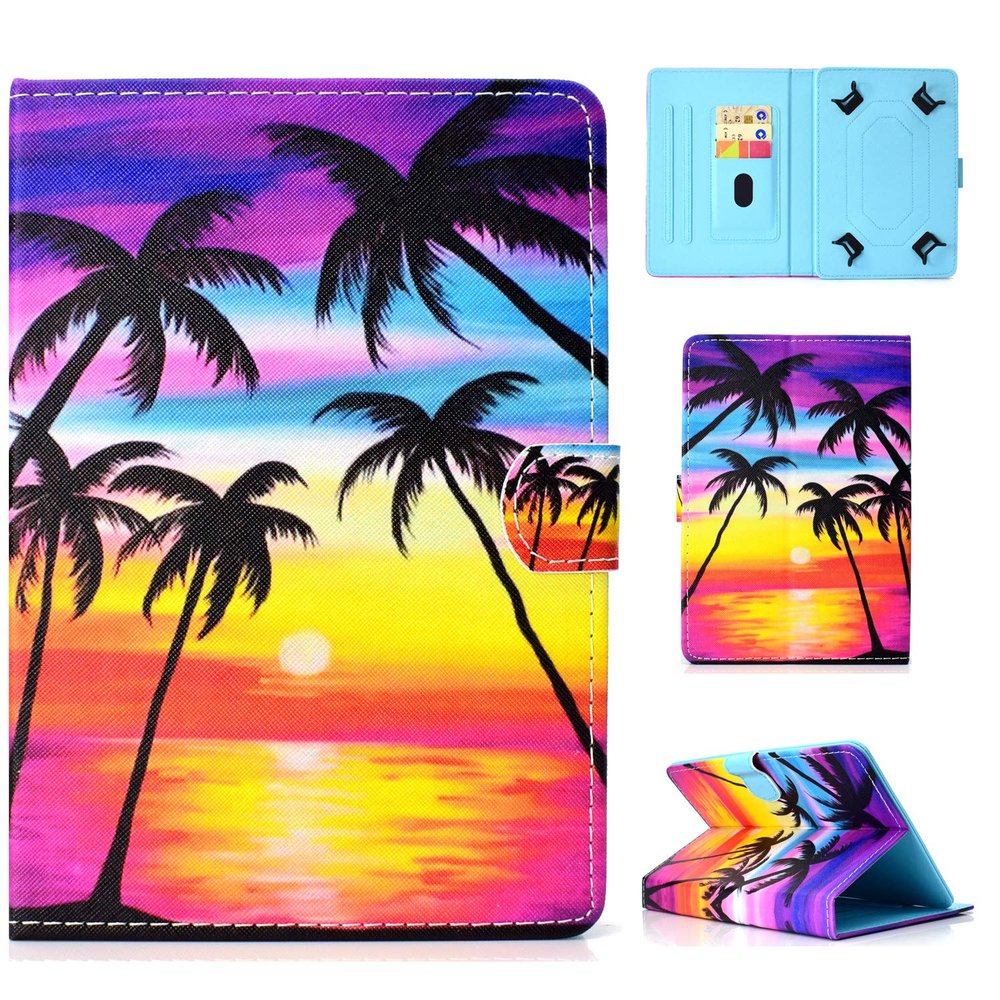 Universal 10 inch Tablet Stand Case, Techcircle Lightweight PU Leather [Card Slots] Magnet Cover for All 9.5"-10.5" Tablet, for iPad 9.7, Galaxy Tab A 10.1/Tab S4 10.5, Fire HD 10.1, Sunset Beach